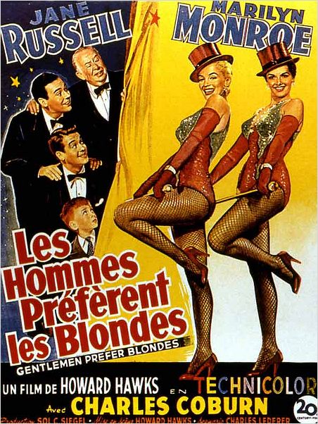 Les Hommes préfèrent les blondes : affiche Howard Hawks, Jane Russell, Marilyn Monroe