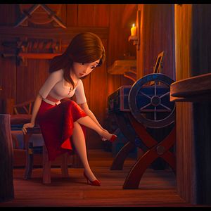 Photo Blanche Neige, les souliers rouges et les sept nains