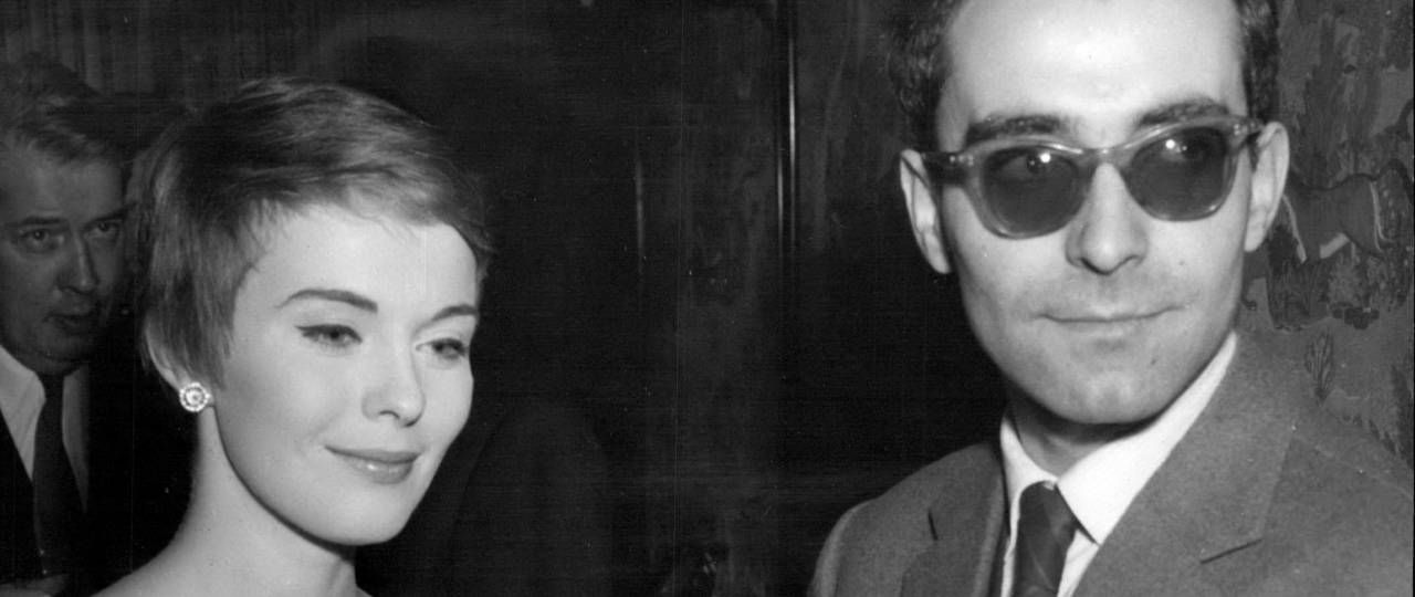Jean Seberg et Jean-Luc Godard lors de la première du film 
