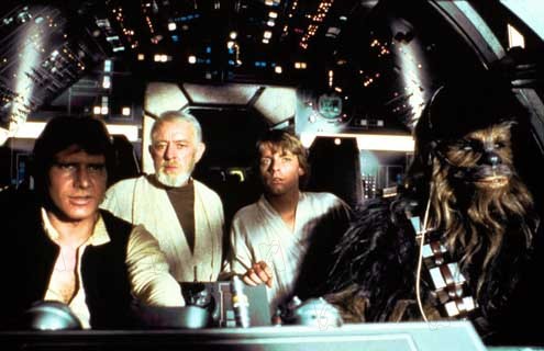 Star Wars : Episode IV - Un nouvel espoir (La Guerre des étoiles) : Photo Alec Guinness, Mark Hamill, Harrison Ford, George Lucas