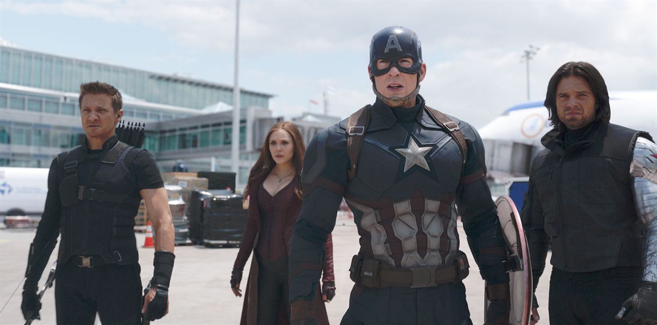 Captain America: Civil War : Photo Chris Evans, Sebastian Stan, Elizabeth Olsen, Jeremy Renner