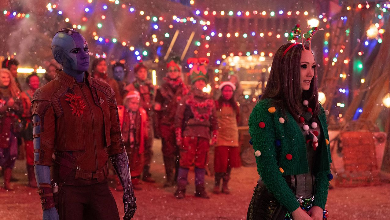 Les Gardiens de la galaxie : Joyeuses fêtes : Photo Karen Gillan, Dave Bautista, Pom Klementieff